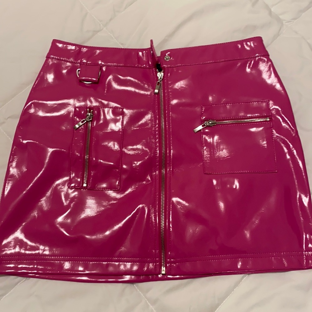 Hot pink leather skirt